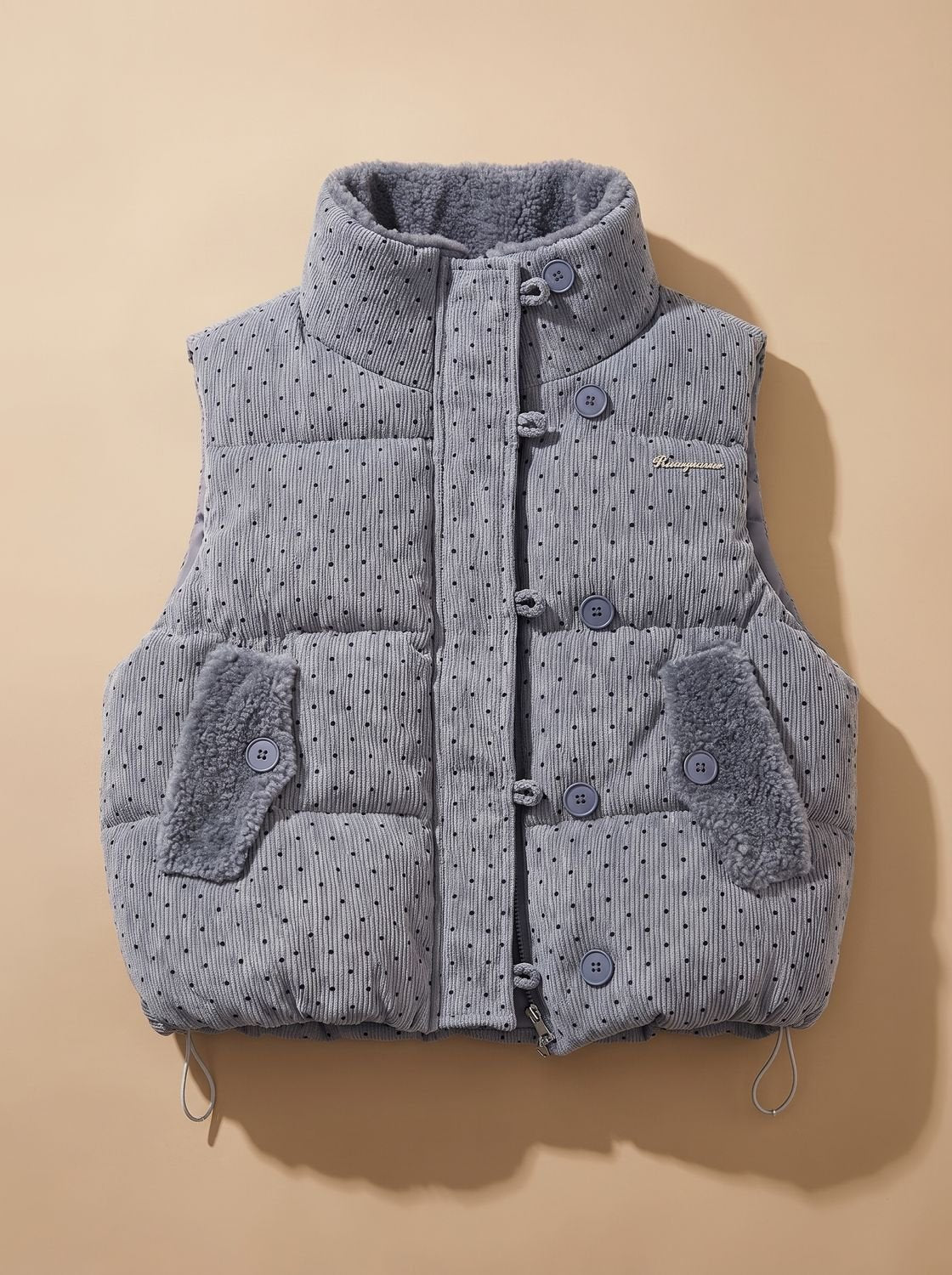 Marie Teddy-Lined Quilted Vest with Stand Collar
