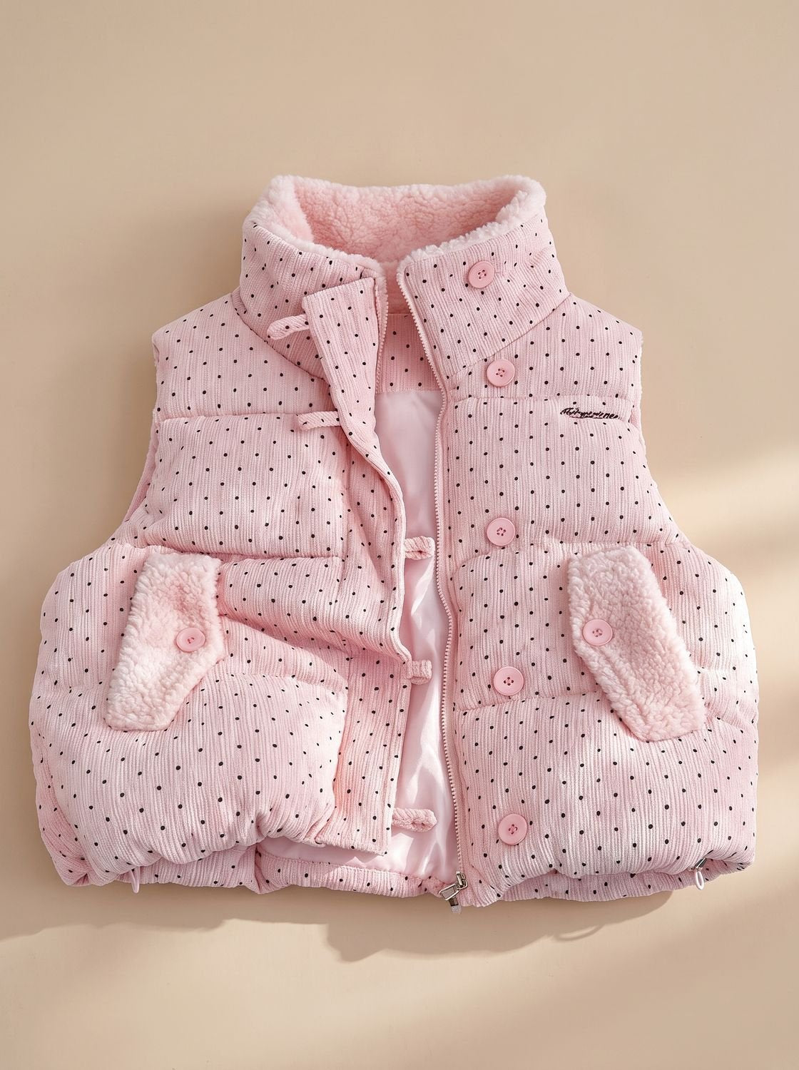 Marie Teddy-Lined Quilted Vest with Stand Collar