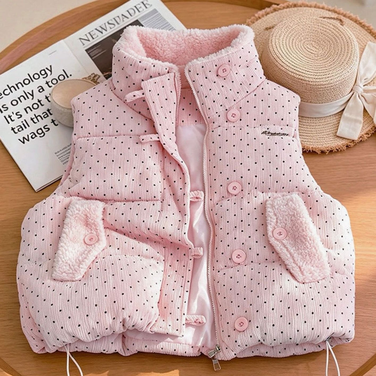 Marie Teddy-Lined Quilted Vest with Stand Collar