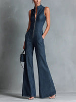 Greta Stretch Denim Flare Zip-Front Jumpsuit