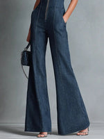 Greta Stretch Denim Flare Zip-Front Jumpsuit