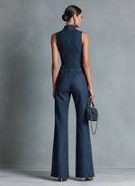 Greta Stretch Denim Flare Zip-Front Jumpsuit