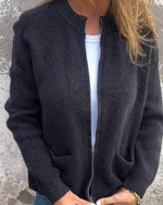 Clara Zip-Up Knit Cardigan with Relaxed Fit and Front Pockets