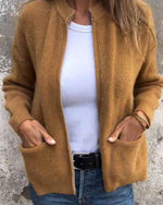 Clara Zip-Up Knit Cardigan with Relaxed Fit and Front Pockets