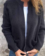 Clara Zip-Up Knit Cardigan with Relaxed Fit and Front Pockets