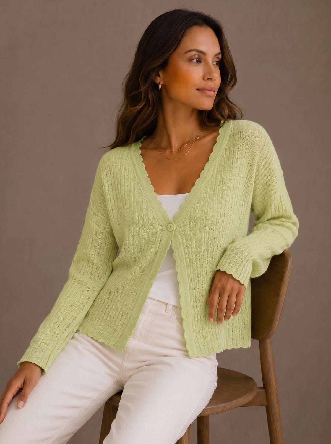 Elisabeth Wave-Trim Knit Cardigan