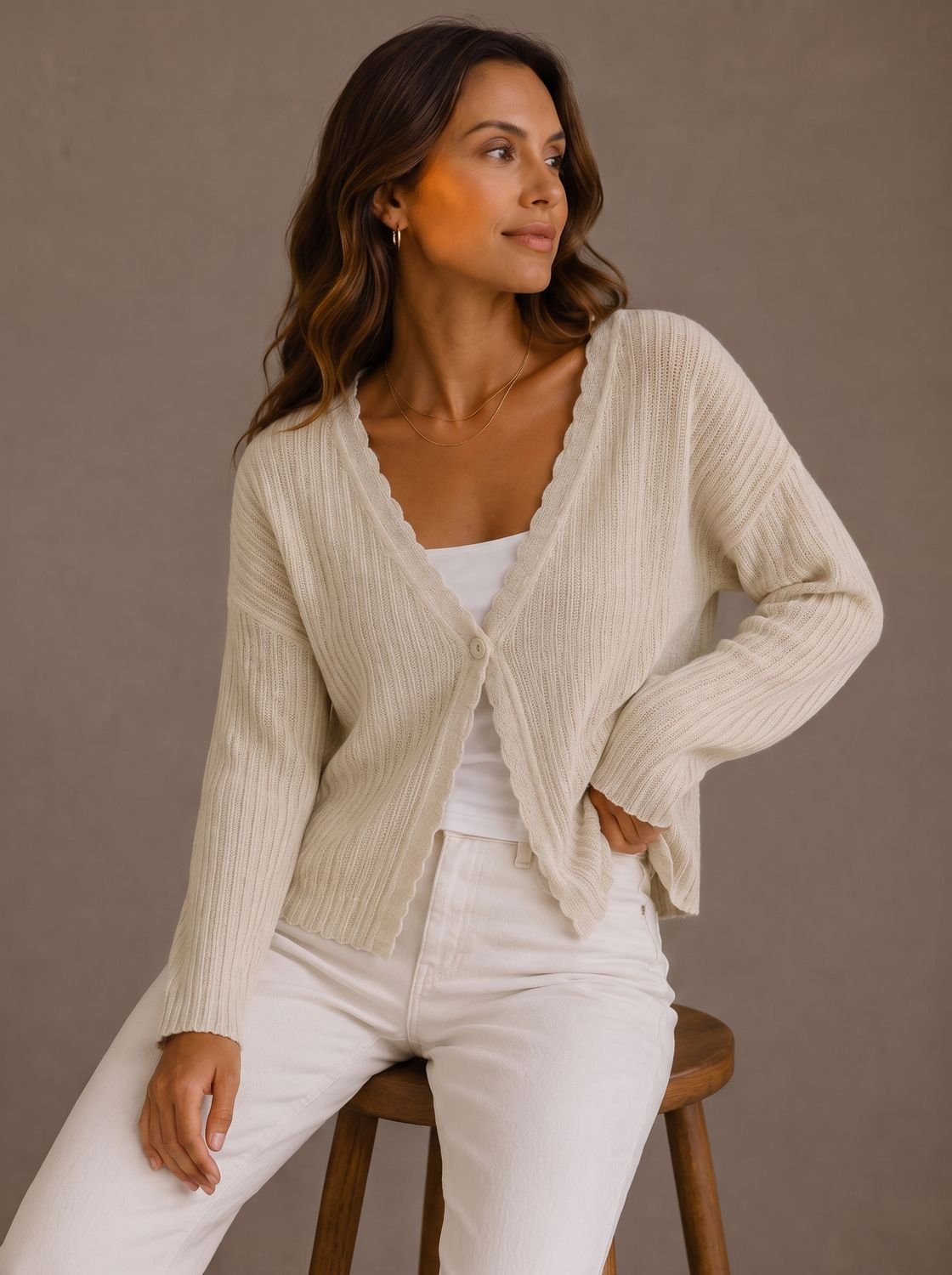 Elisabeth Wave-Trim Knit Cardigan