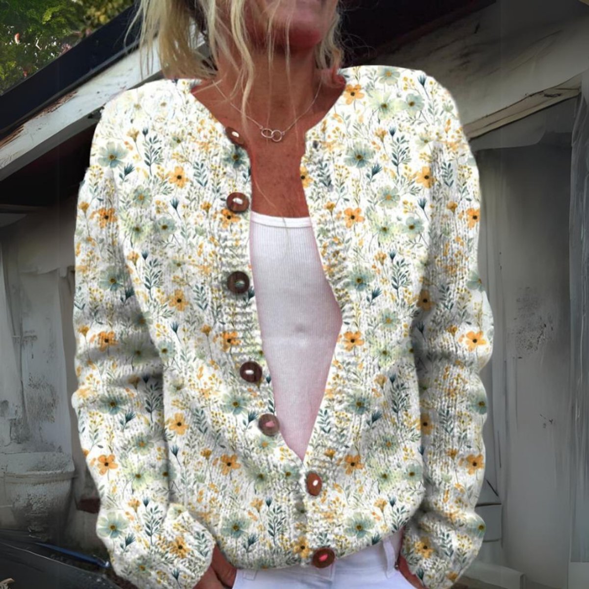 Hannah Floral Button-Front Knit Cardigan