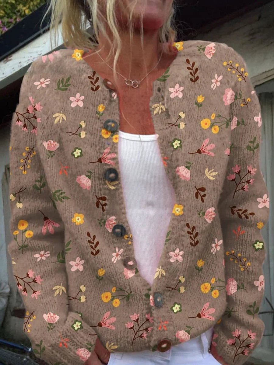 Hannah Floral Button-Front Knit Cardigan