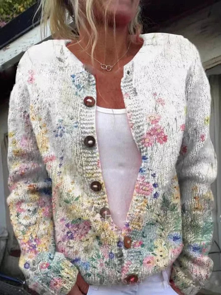 Hannah Floral Button-Front Knit Cardigan