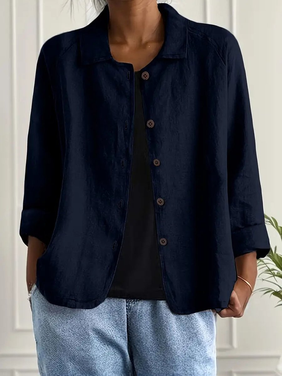 Marie Cotton-Linen Button-Front Shirt Cardigan