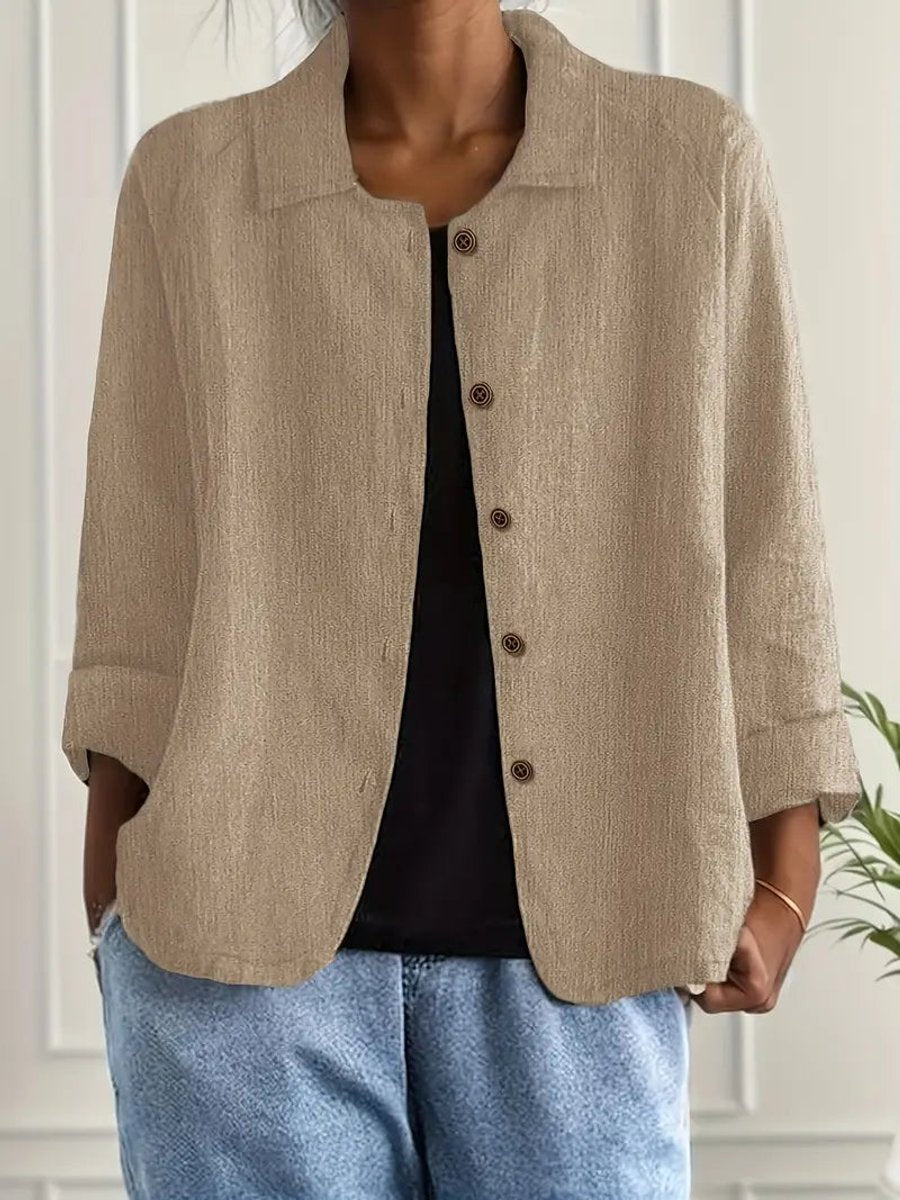 Marie Cotton-Linen Button-Front Shirt Cardigan