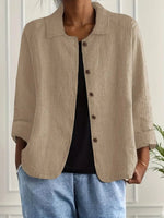 Marie Cotton-Linen Button-Front Shirt Cardigan