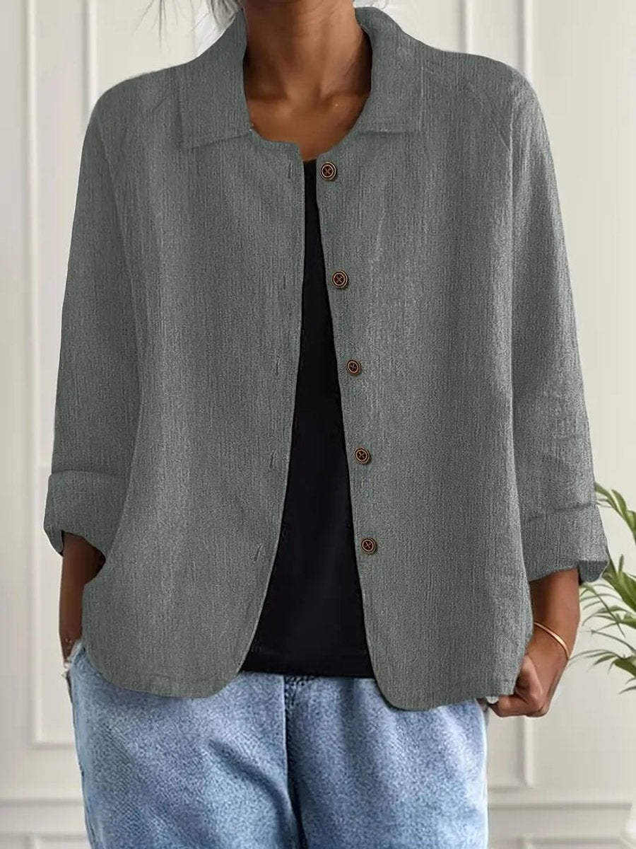 Marie Cotton-Linen Button-Front Shirt Cardigan