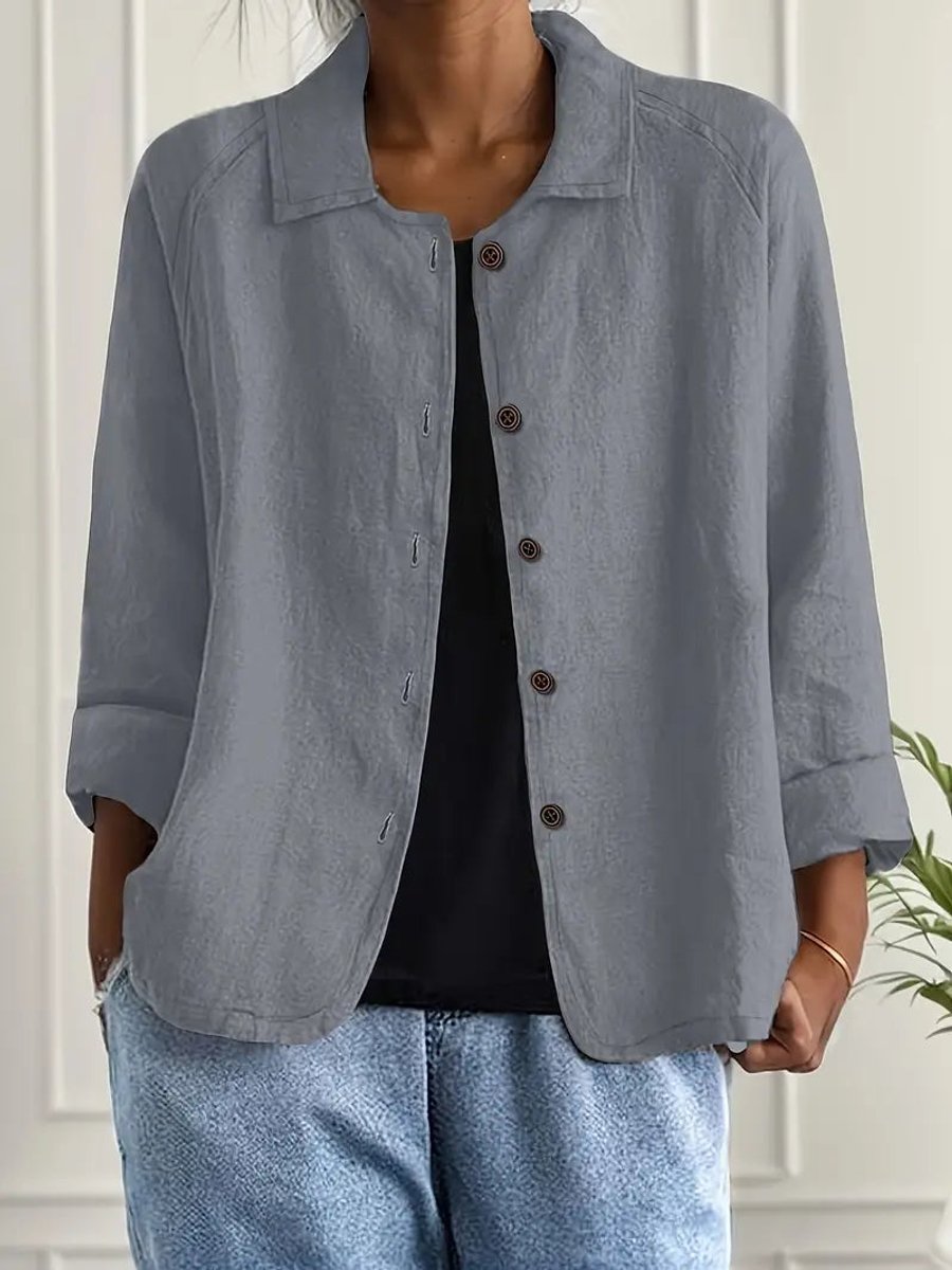 Marie Cotton-Linen Button-Front Shirt Cardigan