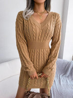 Frieda Long-Sleeve V-Neck Fitted Sweater Dress