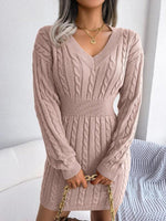 Frieda Long-Sleeve V-Neck Fitted Sweater Dress