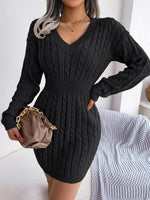 Frieda Long-Sleeve V-Neck Fitted Sweater Dress
