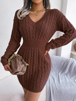 Frieda Long-Sleeve V-Neck Fitted Sweater Dress