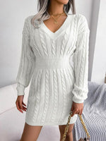 Frieda Long-Sleeve V-Neck Fitted Sweater Dress