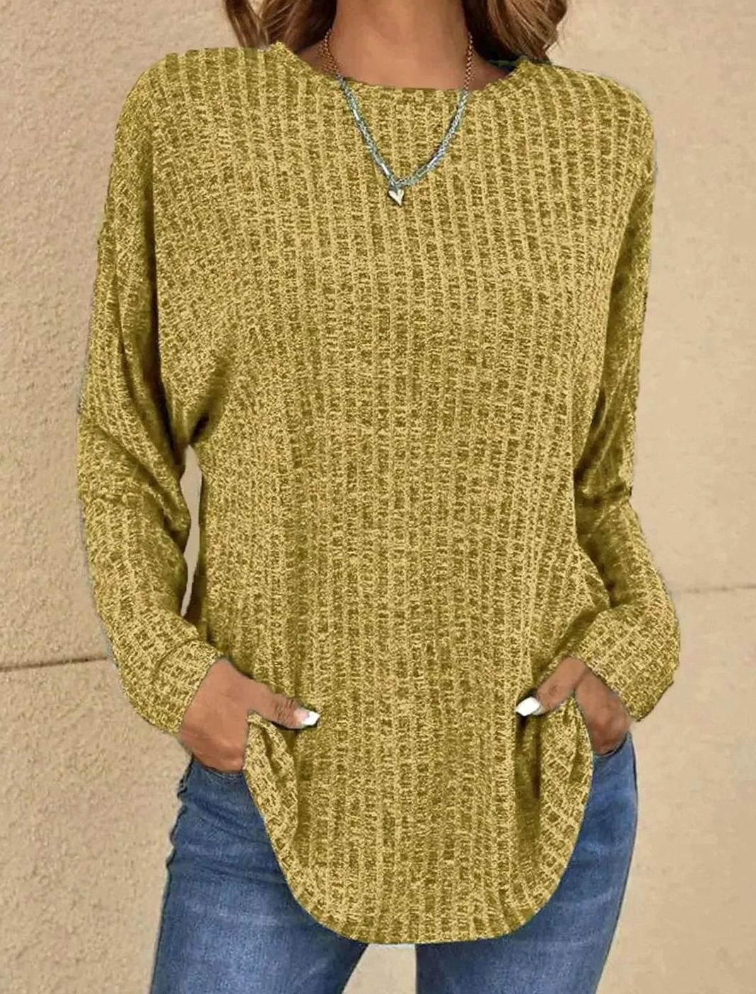 Mia Oversized Waffle Knit Crewneck Sweater