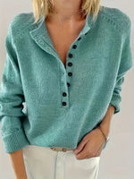 Marlene V-Neck Half-Button Knit Sweater