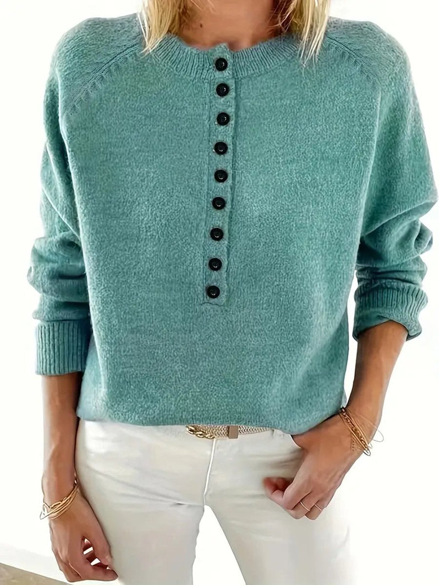 Marlene V-Neck Half-Button Knit Sweater