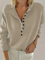 Marlene V-Neck Half-Button Knit Sweater