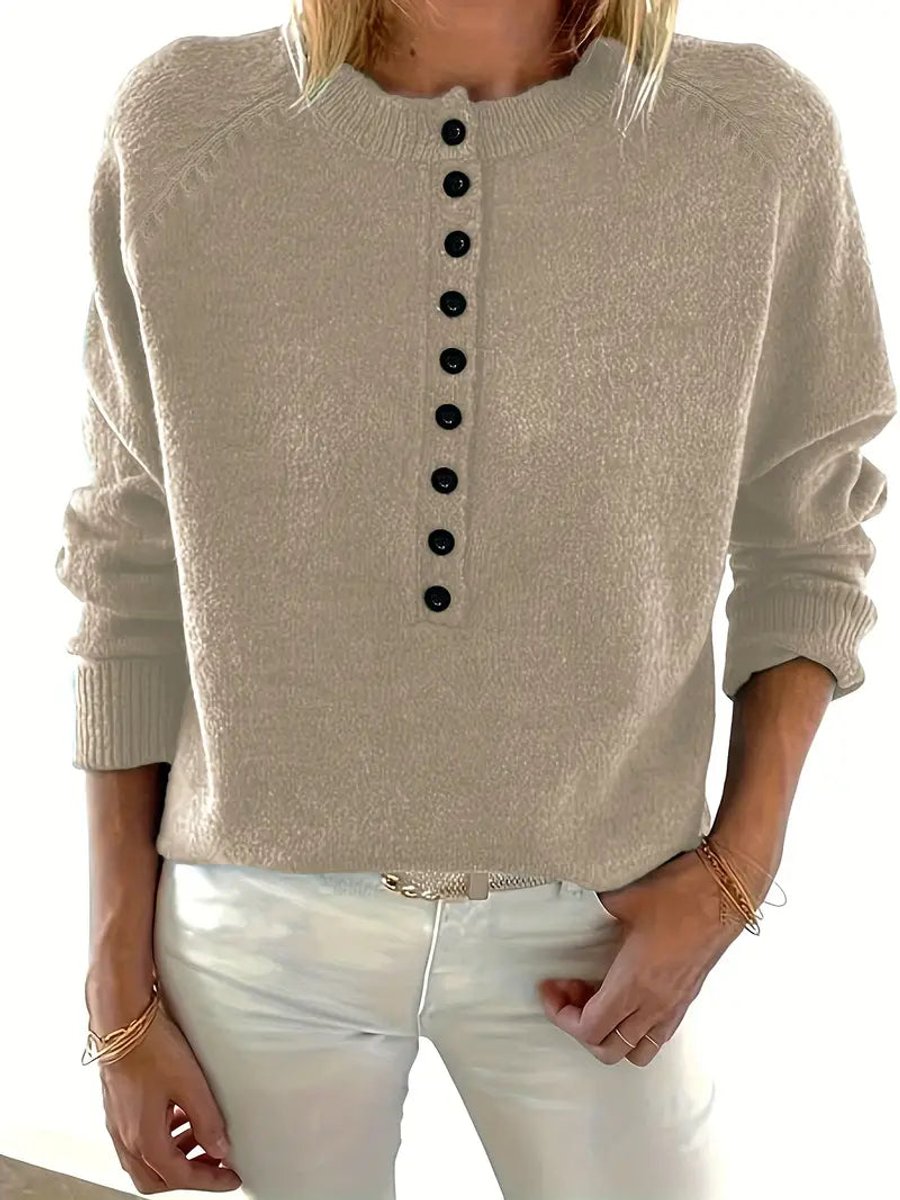 Marlene V-Neck Half-Button Knit Sweater