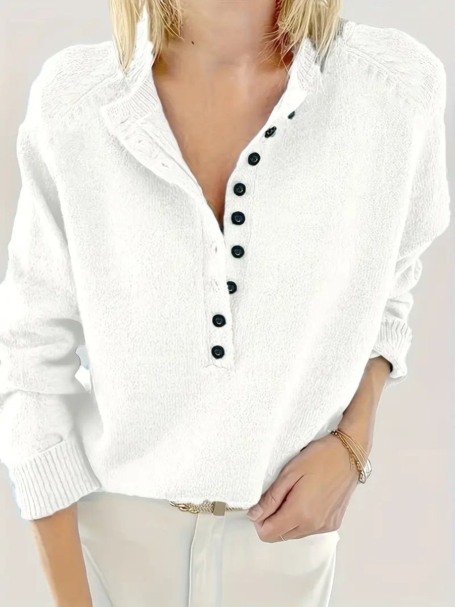 Marlene V-Neck Half-Button Knit Sweater