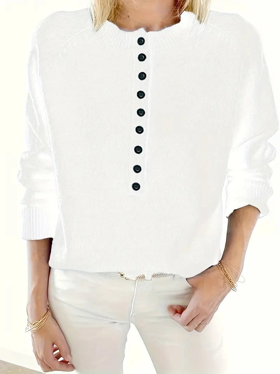 Marlene V-Neck Half-Button Knit Sweater