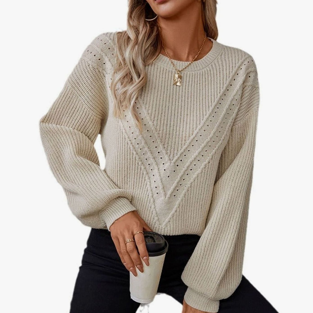 Lena Textured Knit Crewneck Sweater