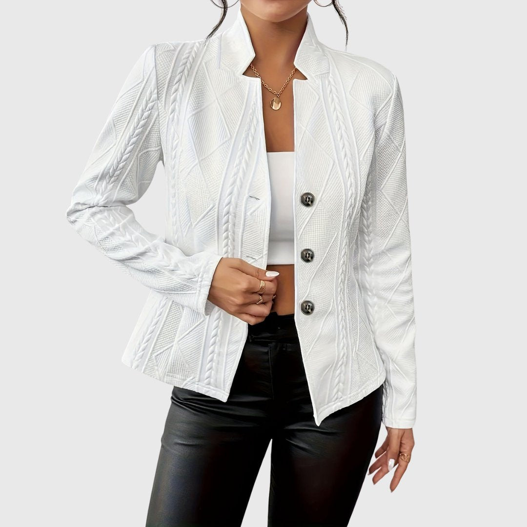 Lena Textured Fitted Button-Front Blazer