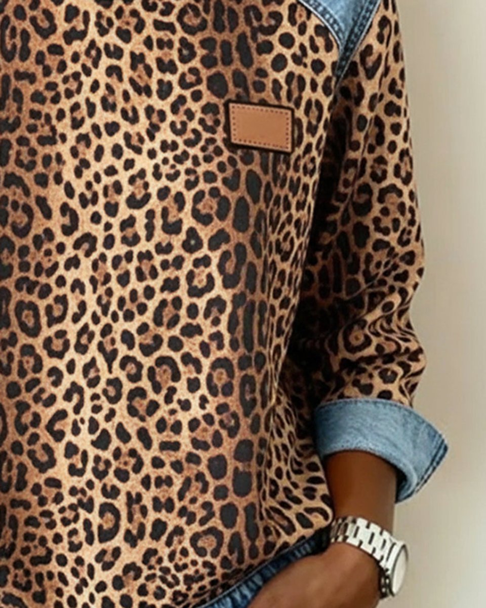 Charlotte Leopard Denim Patchwork Sweatshirt
