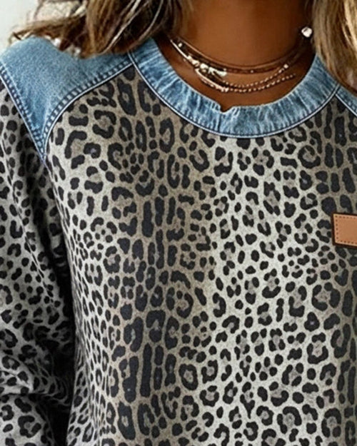 Charlotte Leopard Denim Patchwork Sweatshirt
