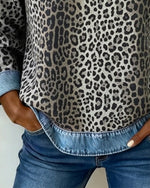Charlotte Leopard Denim Patchwork Sweatshirt
