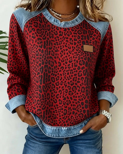 Charlotte Leopard Denim Patchwork Sweatshirt