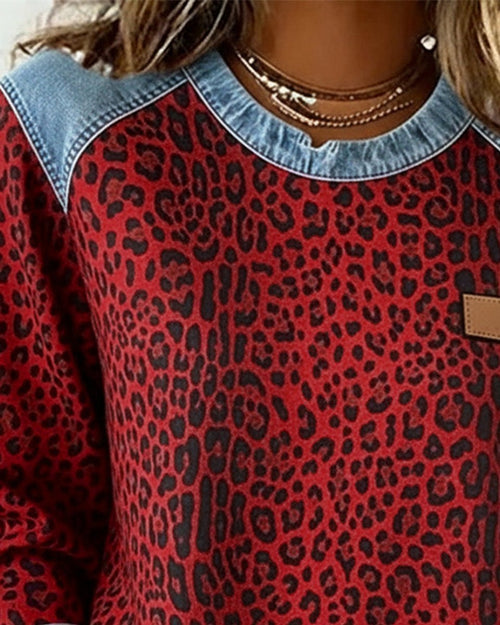 Charlotte Leopard Denim Patchwork Sweatshirt