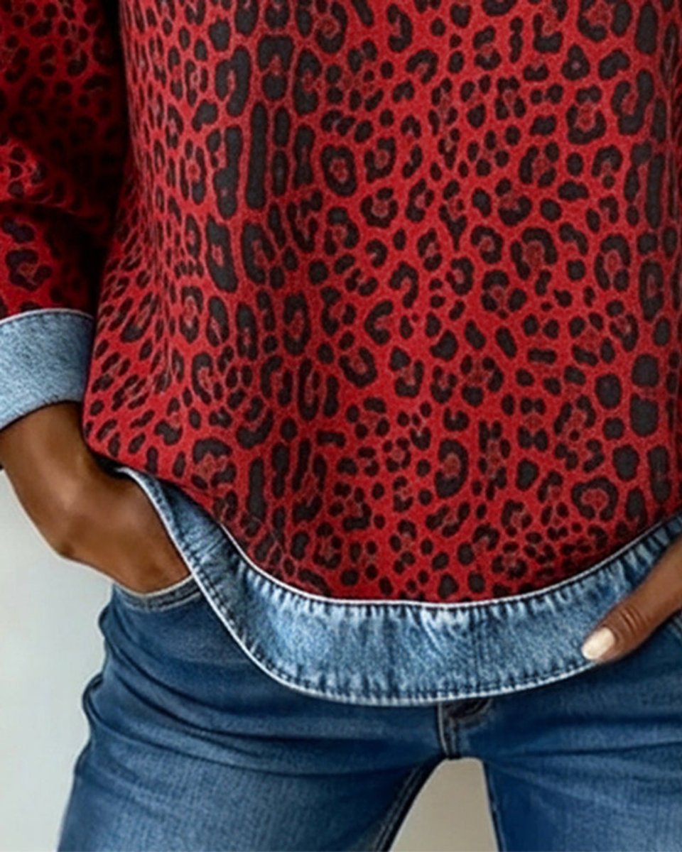 Charlotte Leopard Denim Patchwork Sweatshirt