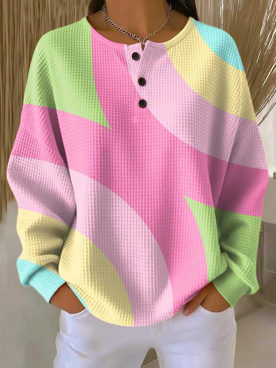 Annika Colorblock Waffle Knit Henley