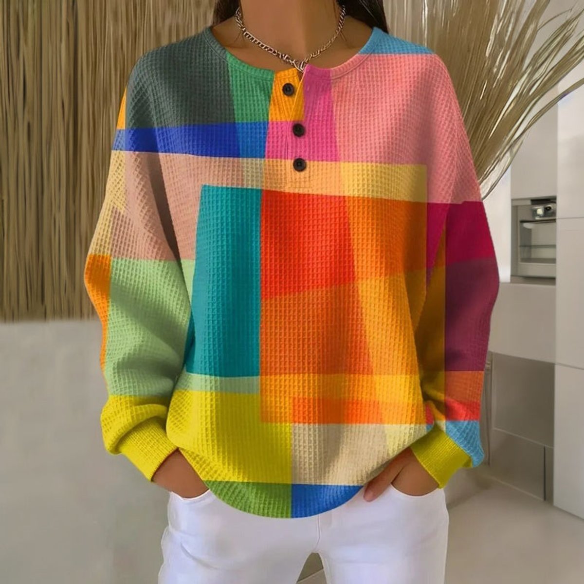 Lena Colorblock Waffle Knit Pullover