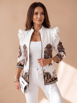 Amelie Ruffle Shoulder Graphic Print Blazer