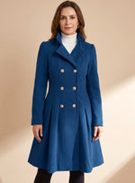 Greta Fitted Double-Breasted Flared Wool Coat with Pockets