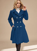 Greta Fitted Double-Breasted Flared Wool Coat with Pockets