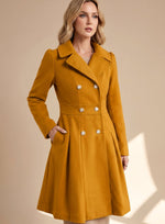 Greta Fitted Double-Breasted Flared Wool Coat with Pockets