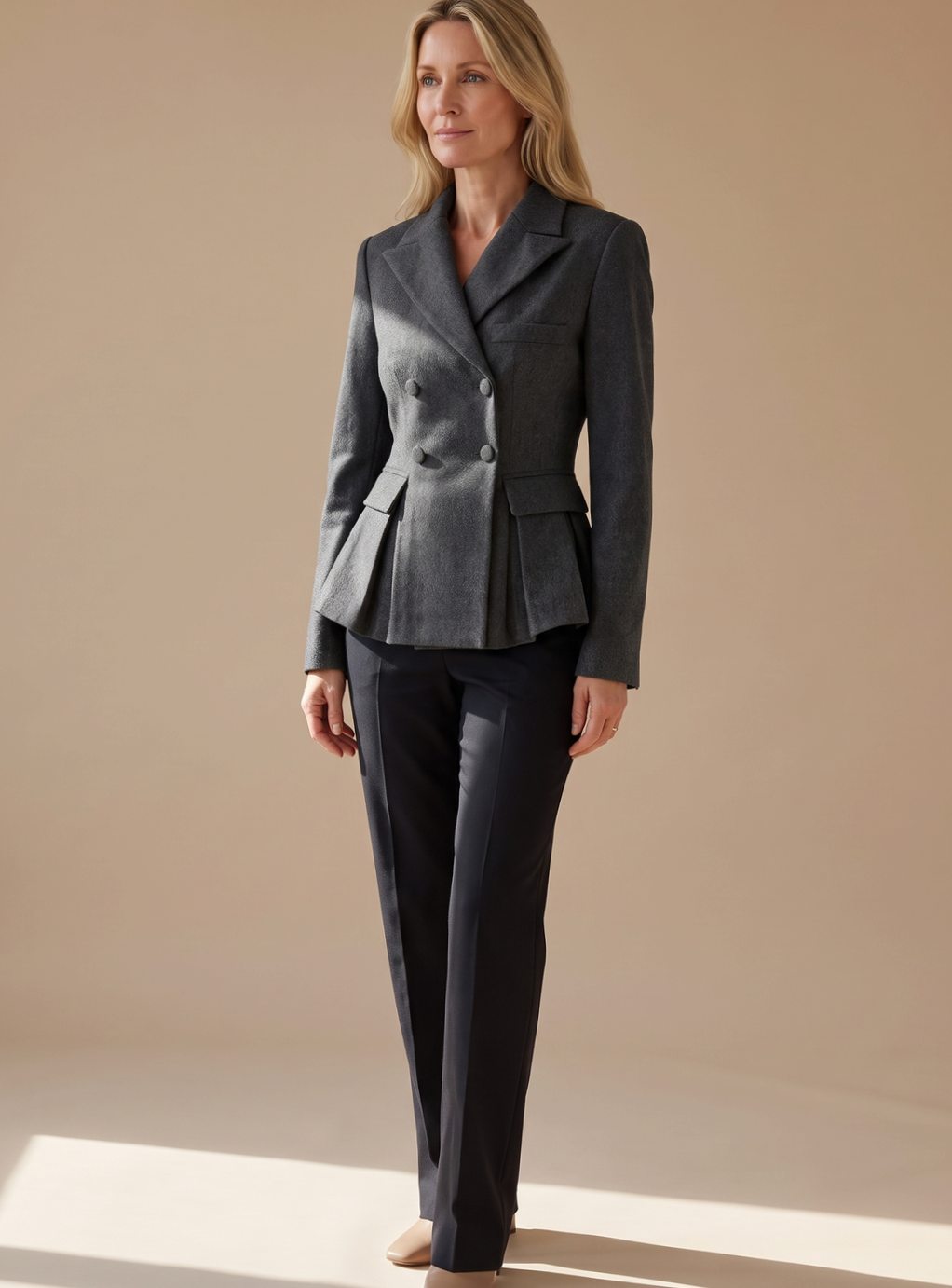 Greta Fitted Peplum Blazer Double-Breasted Long Sleeve
