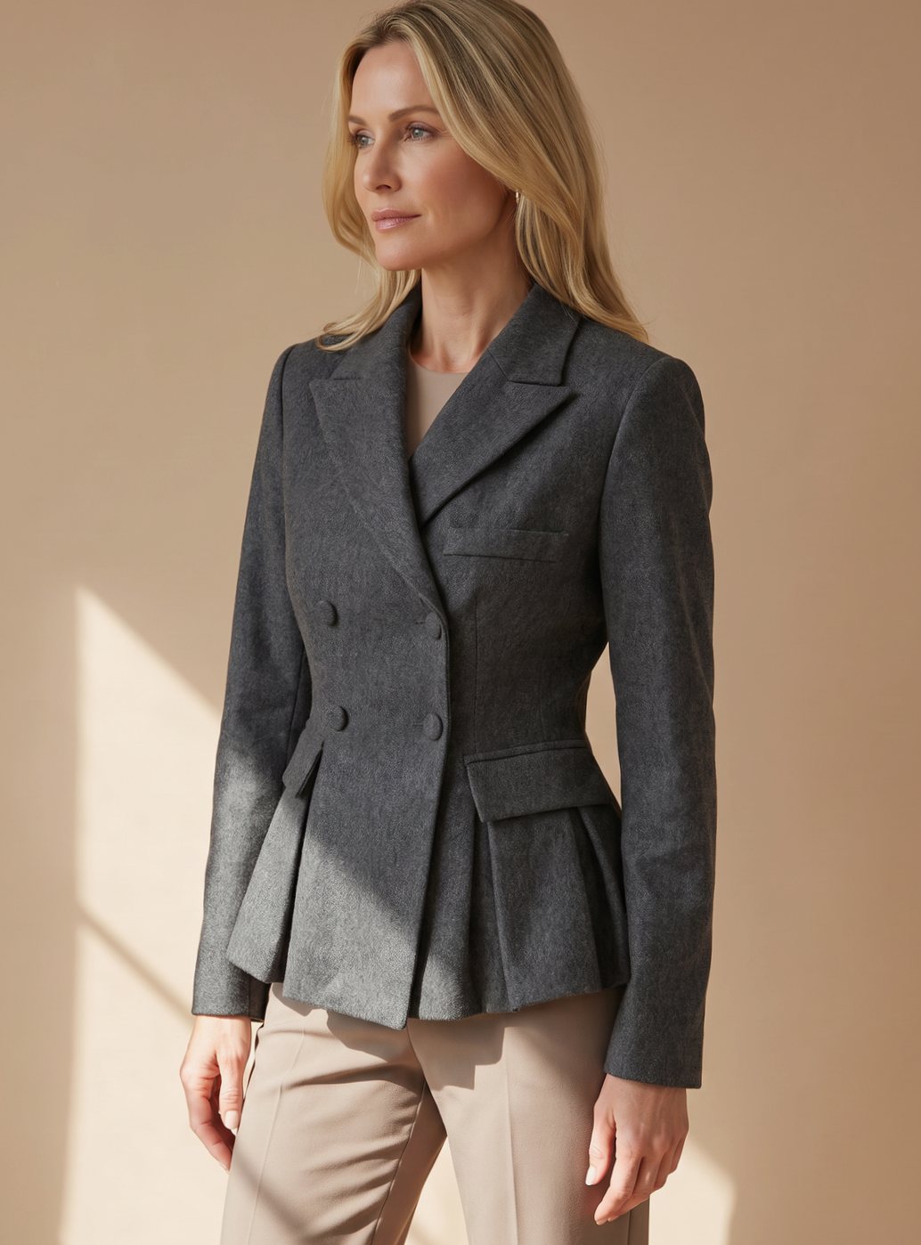 Greta Fitted Peplum Blazer Double-Breasted Long Sleeve