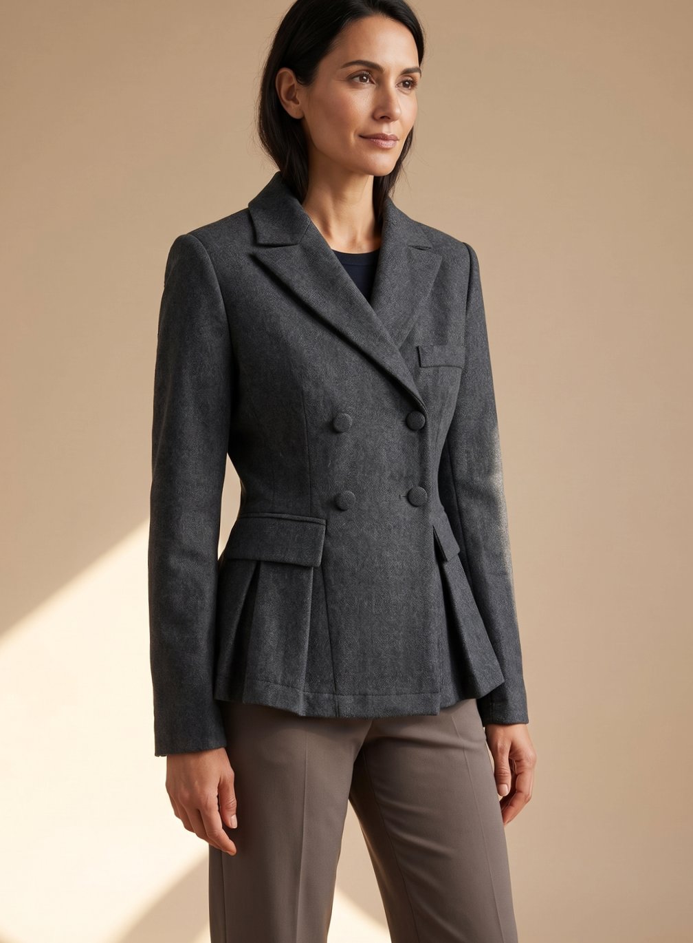 Greta Fitted Peplum Blazer Double-Breasted Long Sleeve