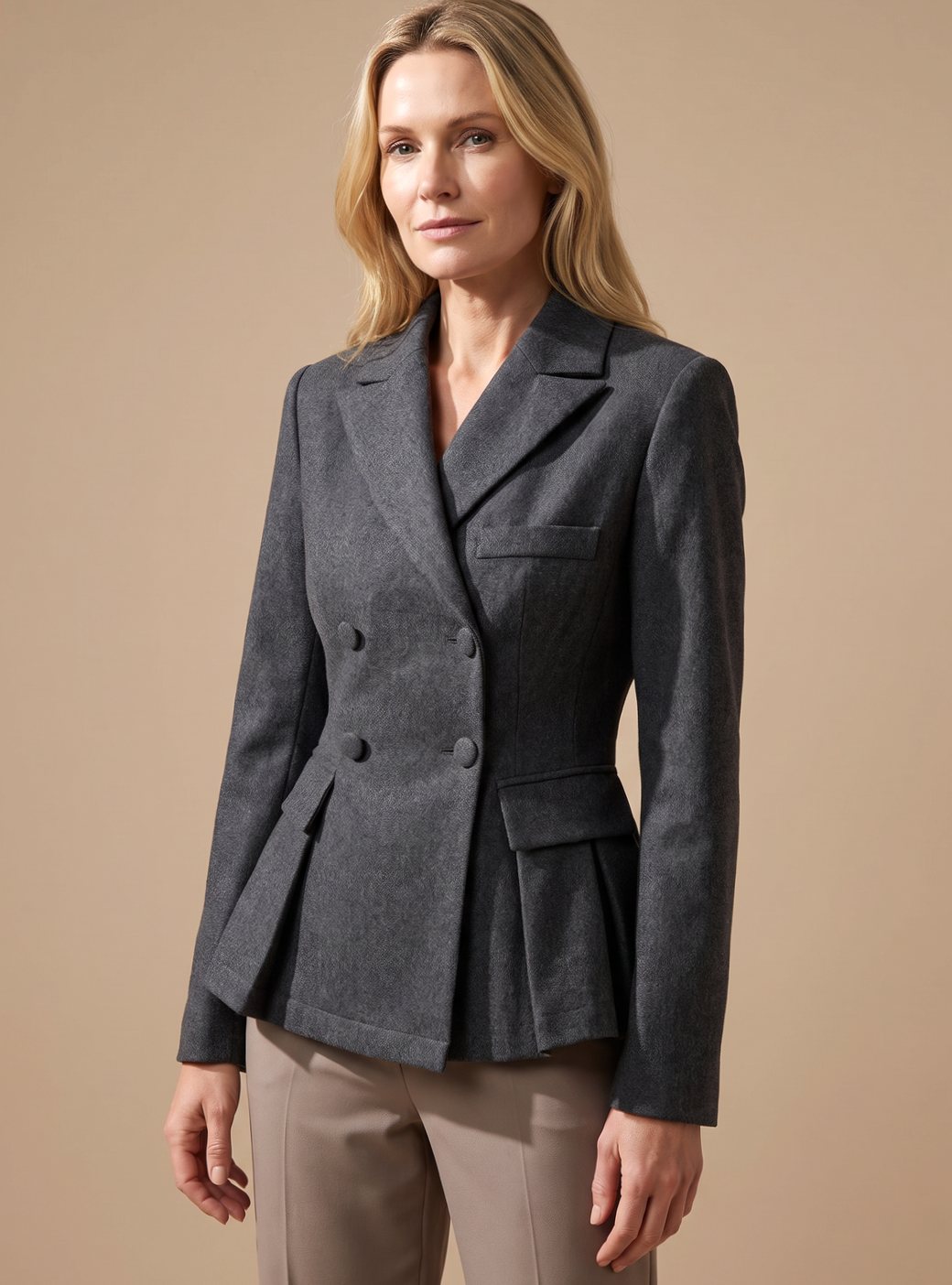 Greta Fitted Peplum Blazer Double-Breasted Long Sleeve