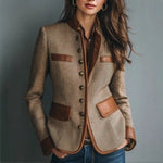 Marlene Fitted Tweed Blazer with Faux Leather Trim